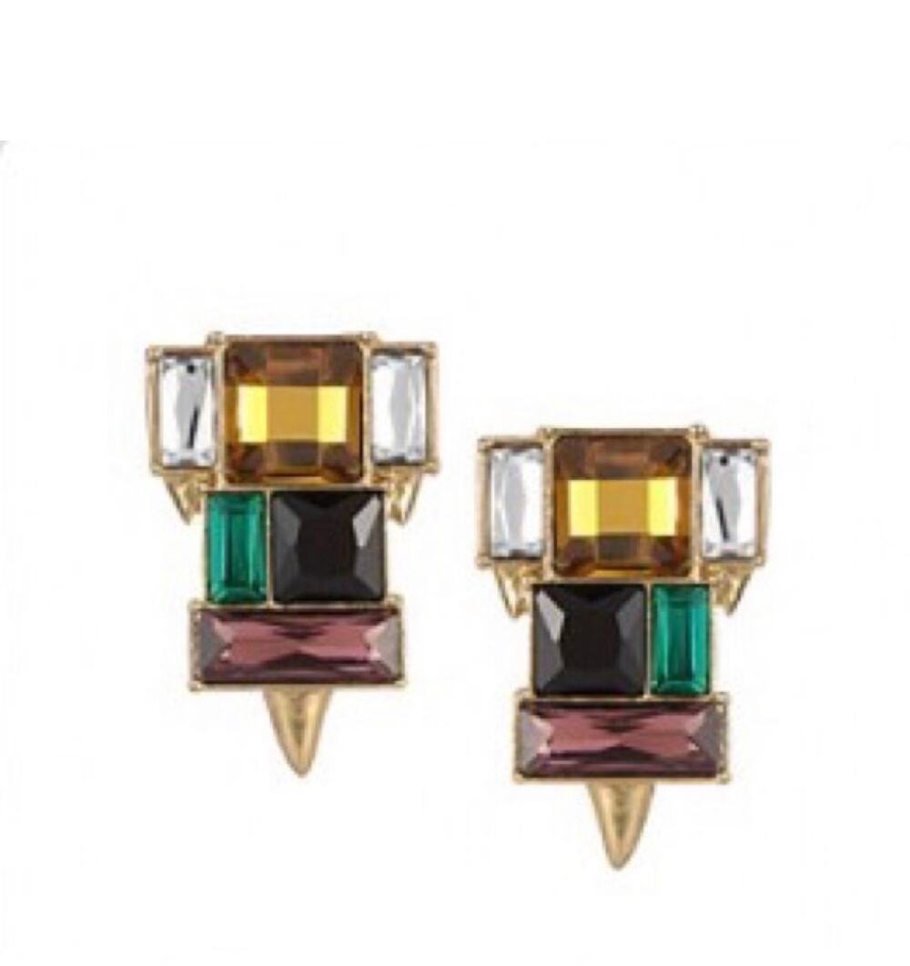 Sam Edelman Crystal Cluster Jewel tone Statement Earring Retro Jewelry 80s 90s